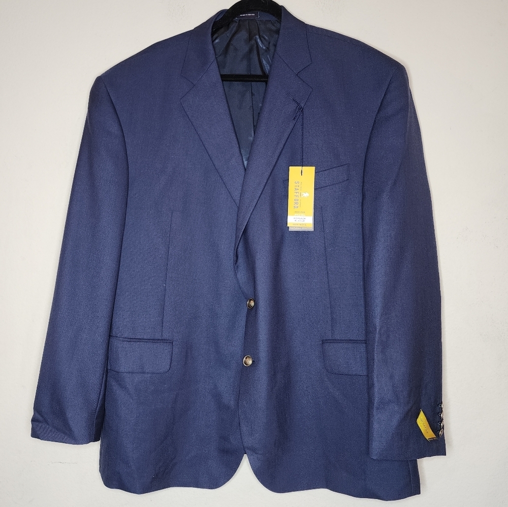 NWT Stafford Hopsack Wool Navy Blue Executive Blazer Sports Coat Size 52 Big Reg